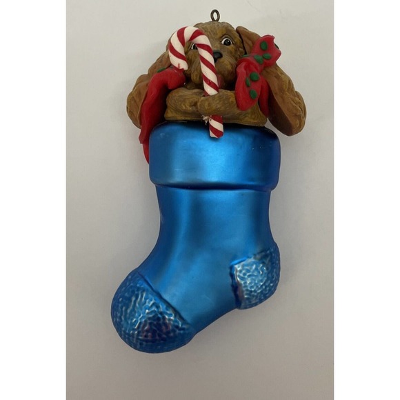 Department 56 Large Glass Christmas Noel Stocking Dog Ornament‎ - Picture 2 of 11